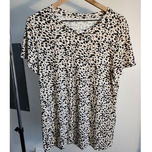 Maurices 24/7 Womens Leopard Print Short Sleeve T-Shirt Crew Neck Tan Black L